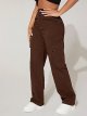 Women's Cargo Jeans High Waist Flap Pocket Straight Leg Denim Pants